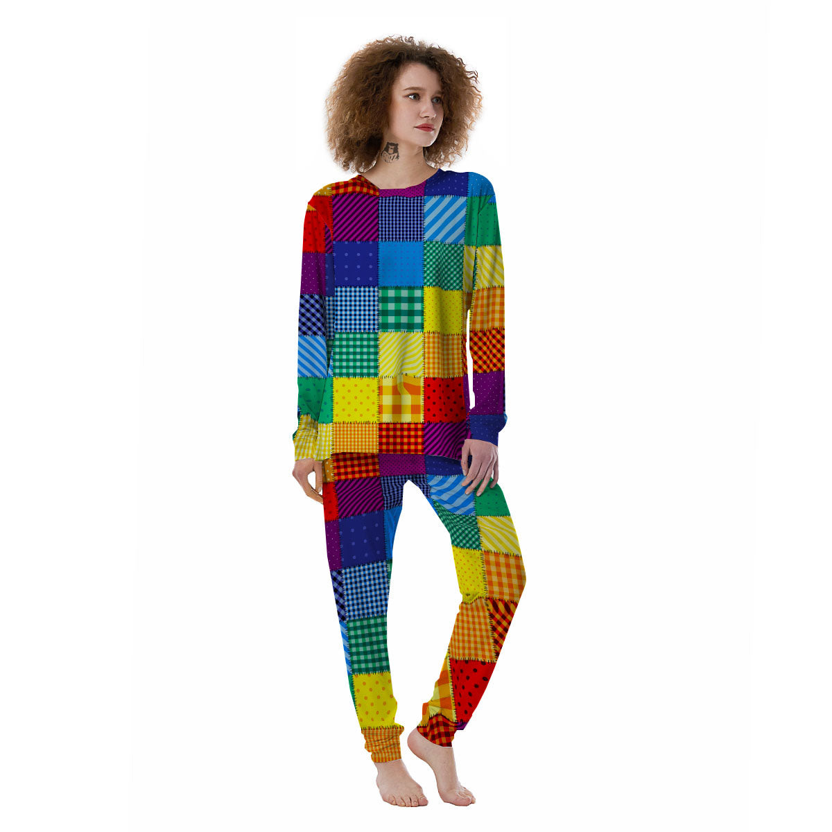 Patchwork Rainbow Print Pattern Women's Pajamas-grizzshop