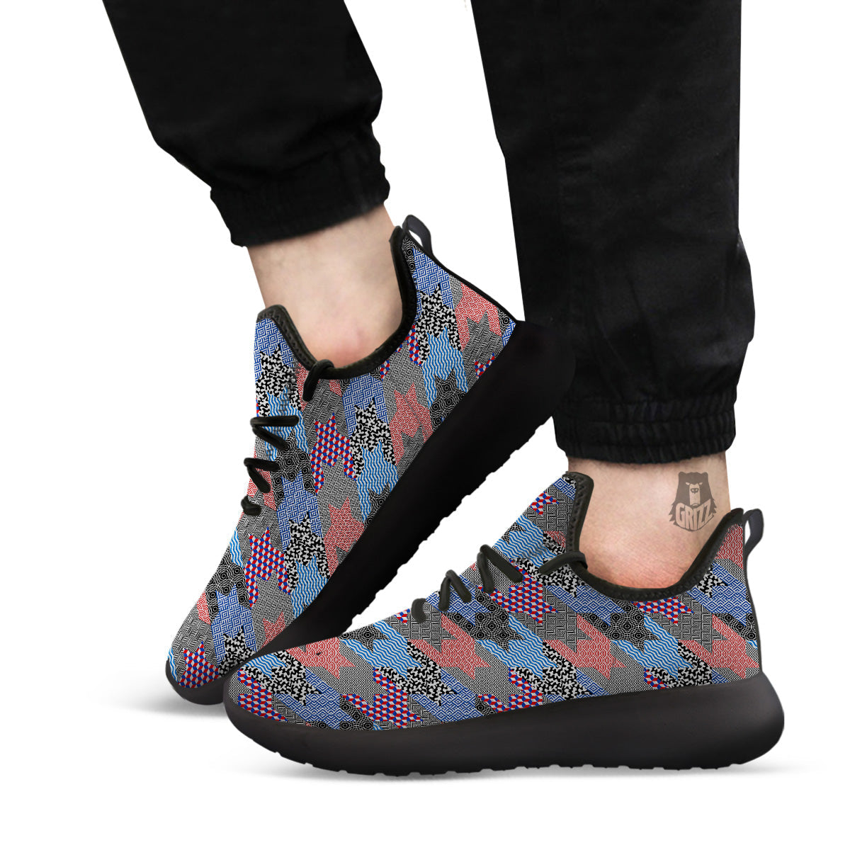 Patchwork Style And Classic Houndstooth Print Pattern Black Athletic Shoes-grizzshop