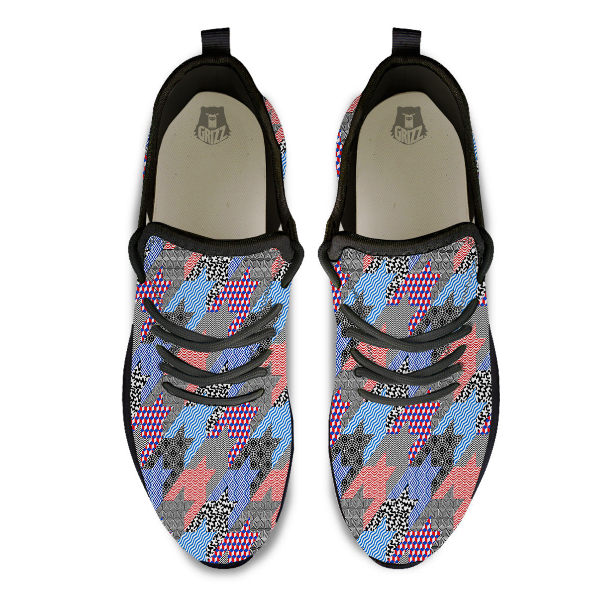 Patchwork Style And Classic Houndstooth Print Pattern Black Athletic Shoes-grizzshop