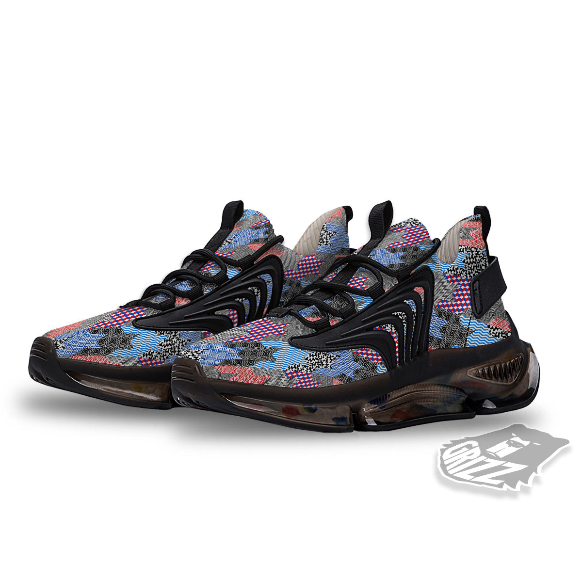 Patchwork Style And Classic Houndstooth Print Pattern Black Gym Shoes-grizzshop