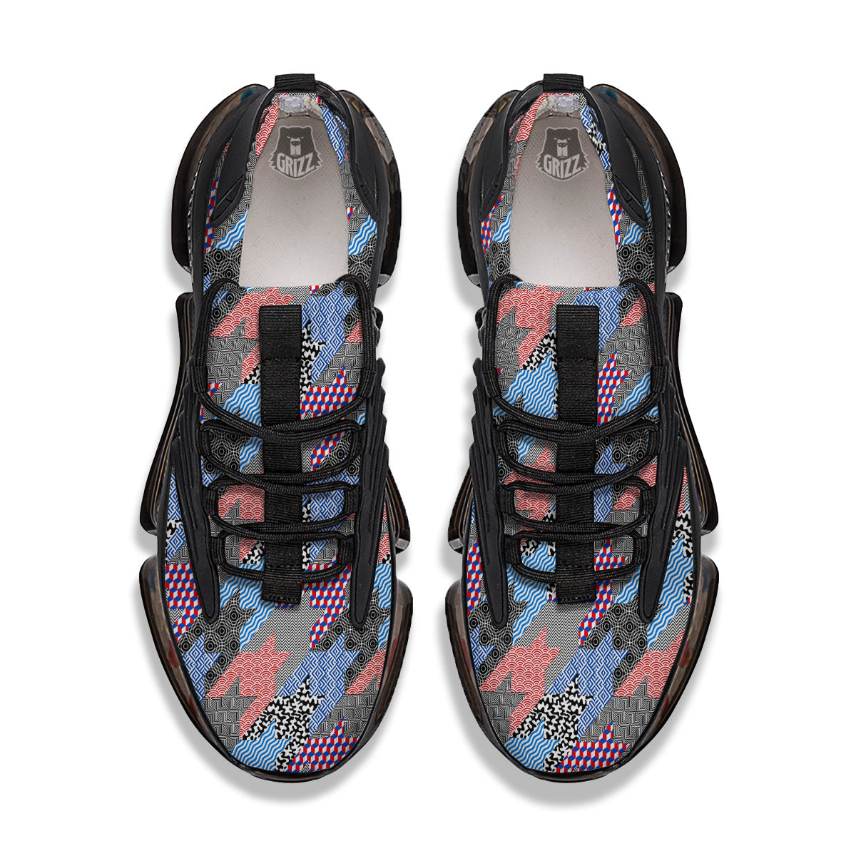 Patchwork Style And Classic Houndstooth Print Pattern Black Gym Shoes-grizzshop