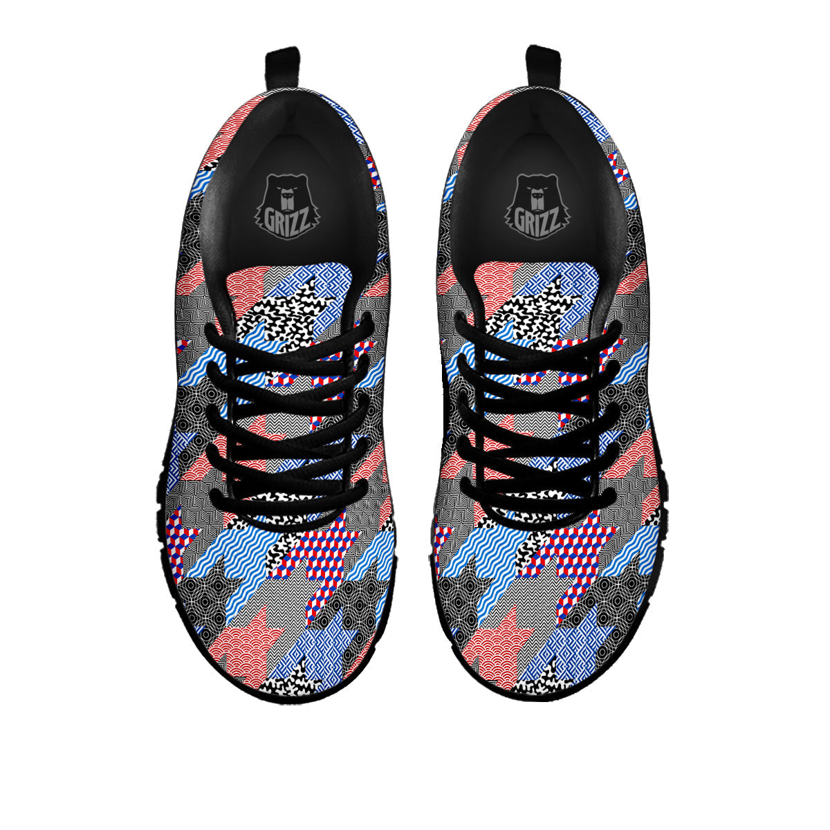 Patchwork Style And Classic Houndstooth Print Pattern Black Sneaker-grizzshop