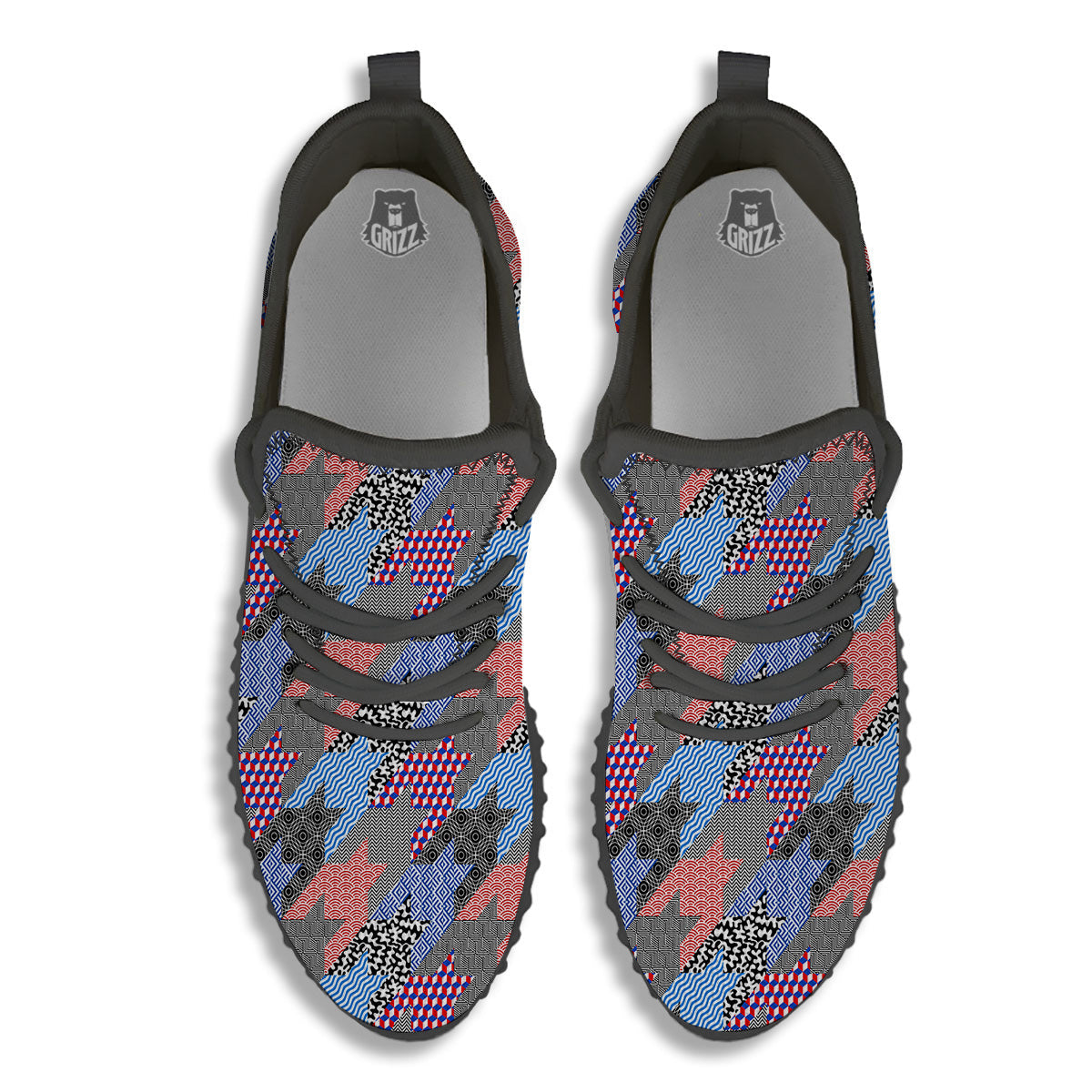 Patchwork Style And Classic Houndstooth Print Pattern Black Walking Shoes-grizzshop
