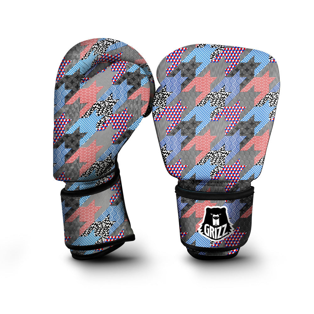 Patchwork Style And Classic Houndstooth Print Pattern Boxing Gloves-grizzshop