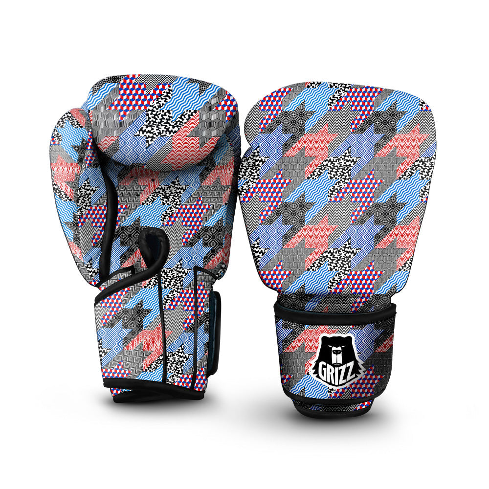 Patchwork Style And Classic Houndstooth Print Pattern Boxing Gloves-grizzshop