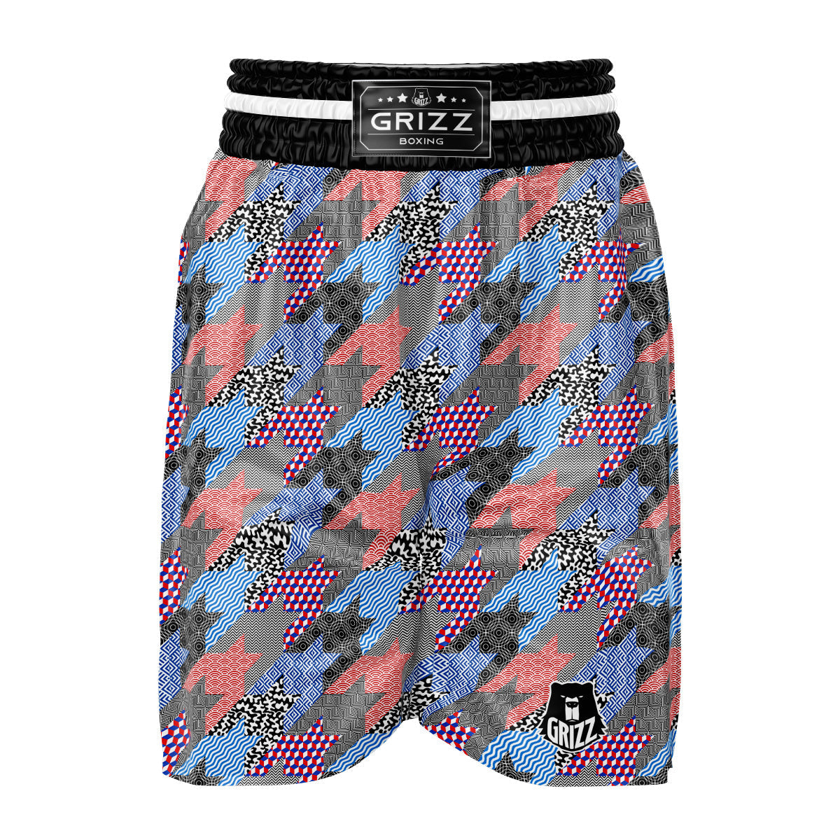 Patchwork Style And Classic Houndstooth Print Pattern Boxing Shorts-grizzshop