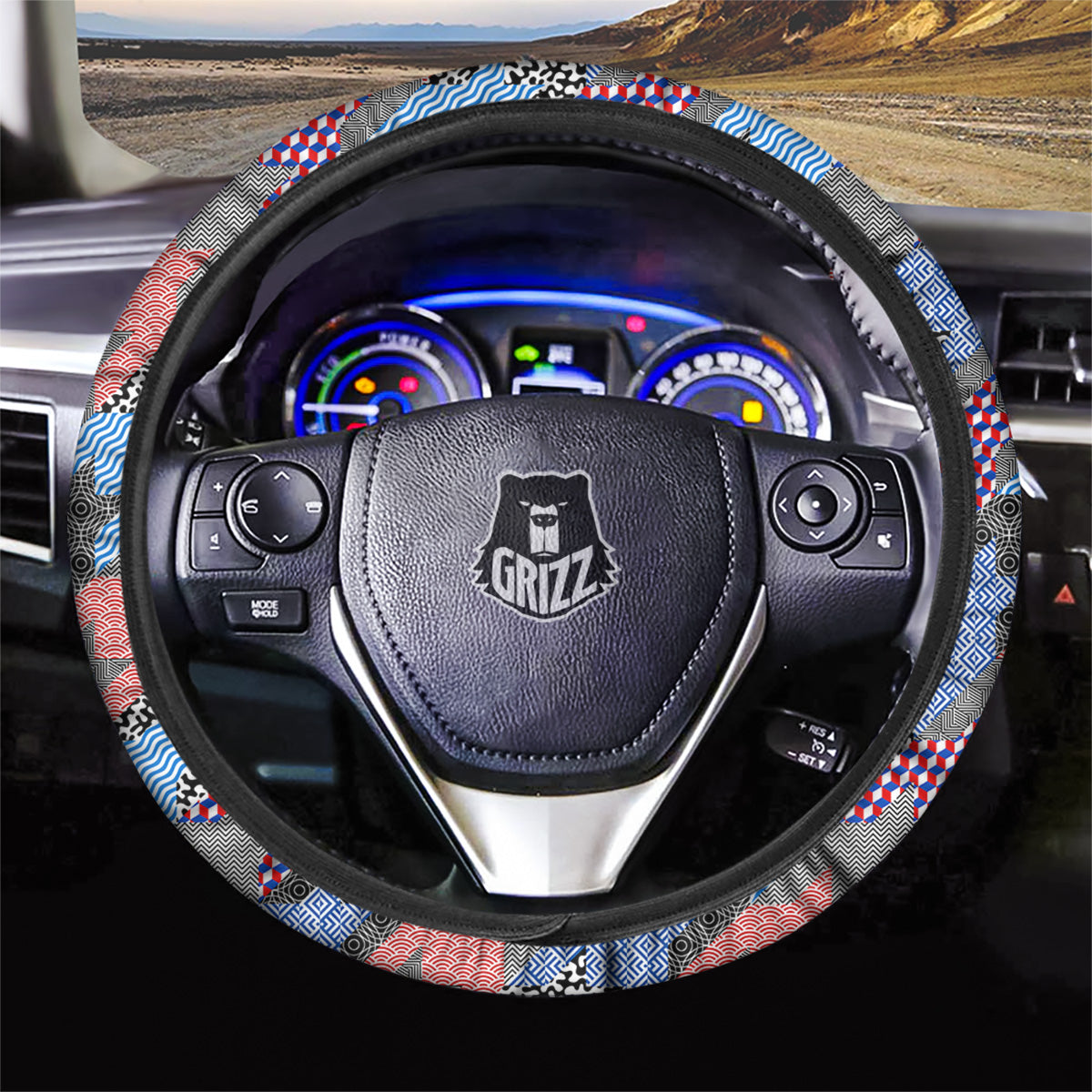 Patchwork Style And Classic Houndstooth Print Pattern Car Steering Wheel Cover-grizzshop