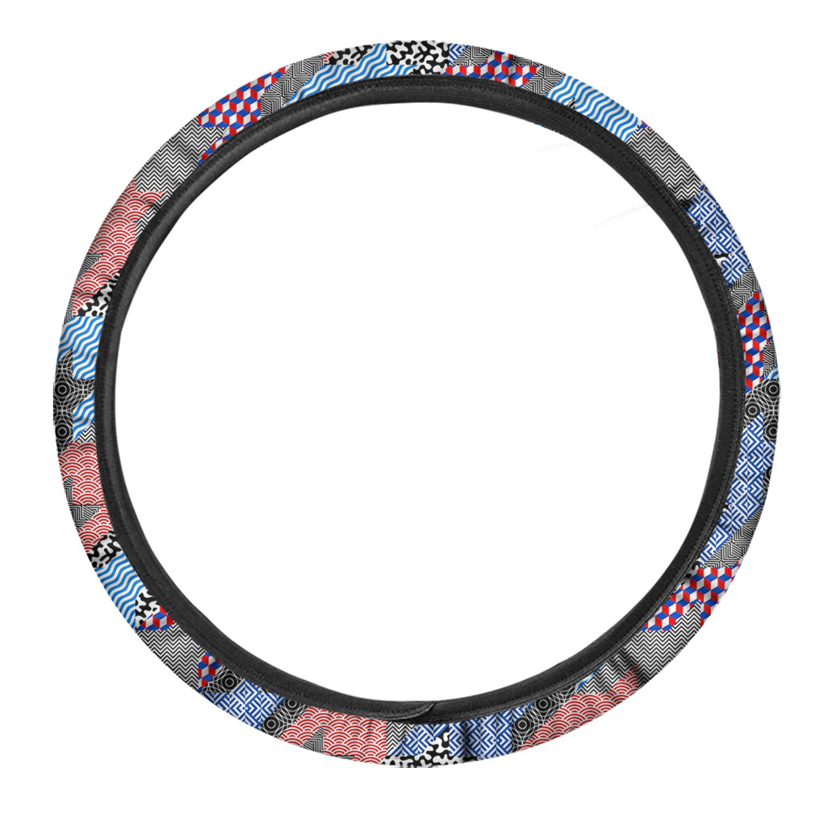 Patchwork Style And Classic Houndstooth Print Pattern Car Steering Wheel Cover-grizzshop