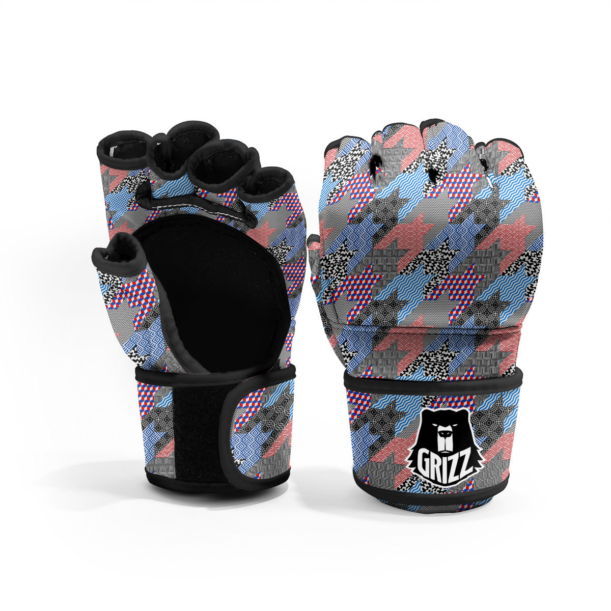 Patchwork Style And Classic Houndstooth Print Pattern MMA Gloves-grizzshop