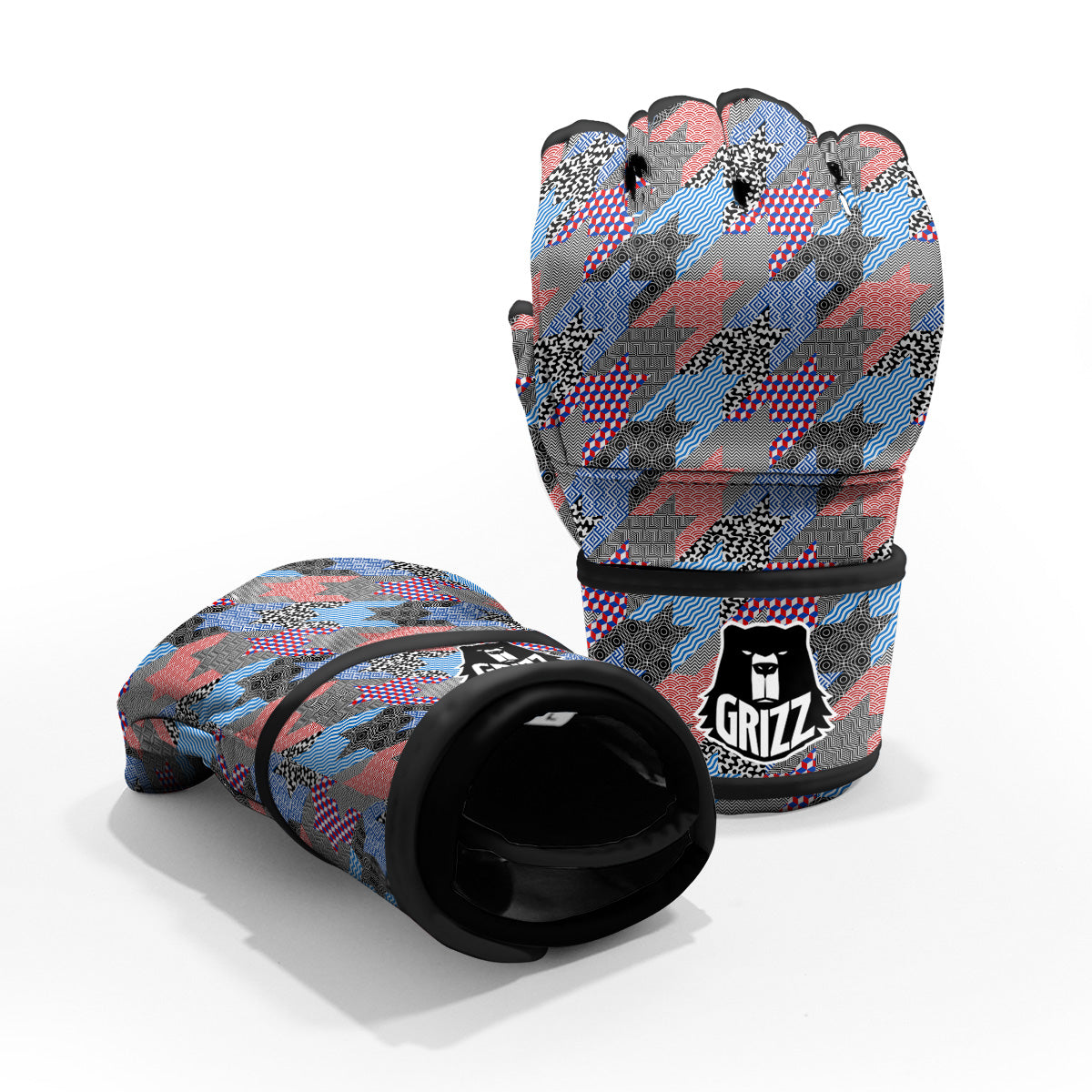 Patchwork Style And Classic Houndstooth Print Pattern MMA Gloves-grizzshop