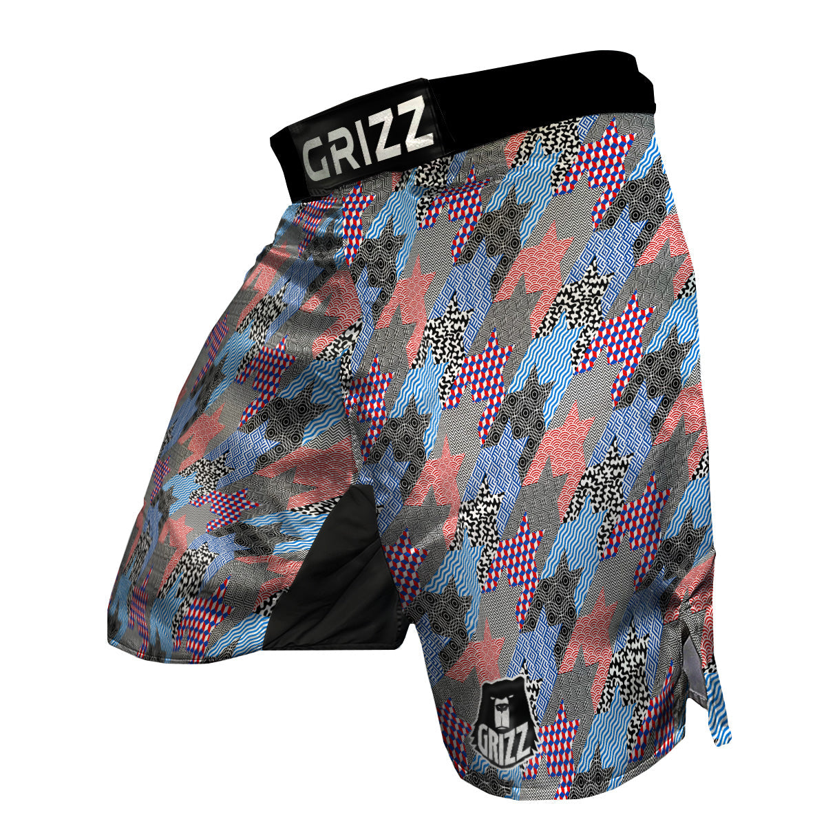 Patchwork Style And Classic Houndstooth Print Pattern MMA Shorts-grizzshop