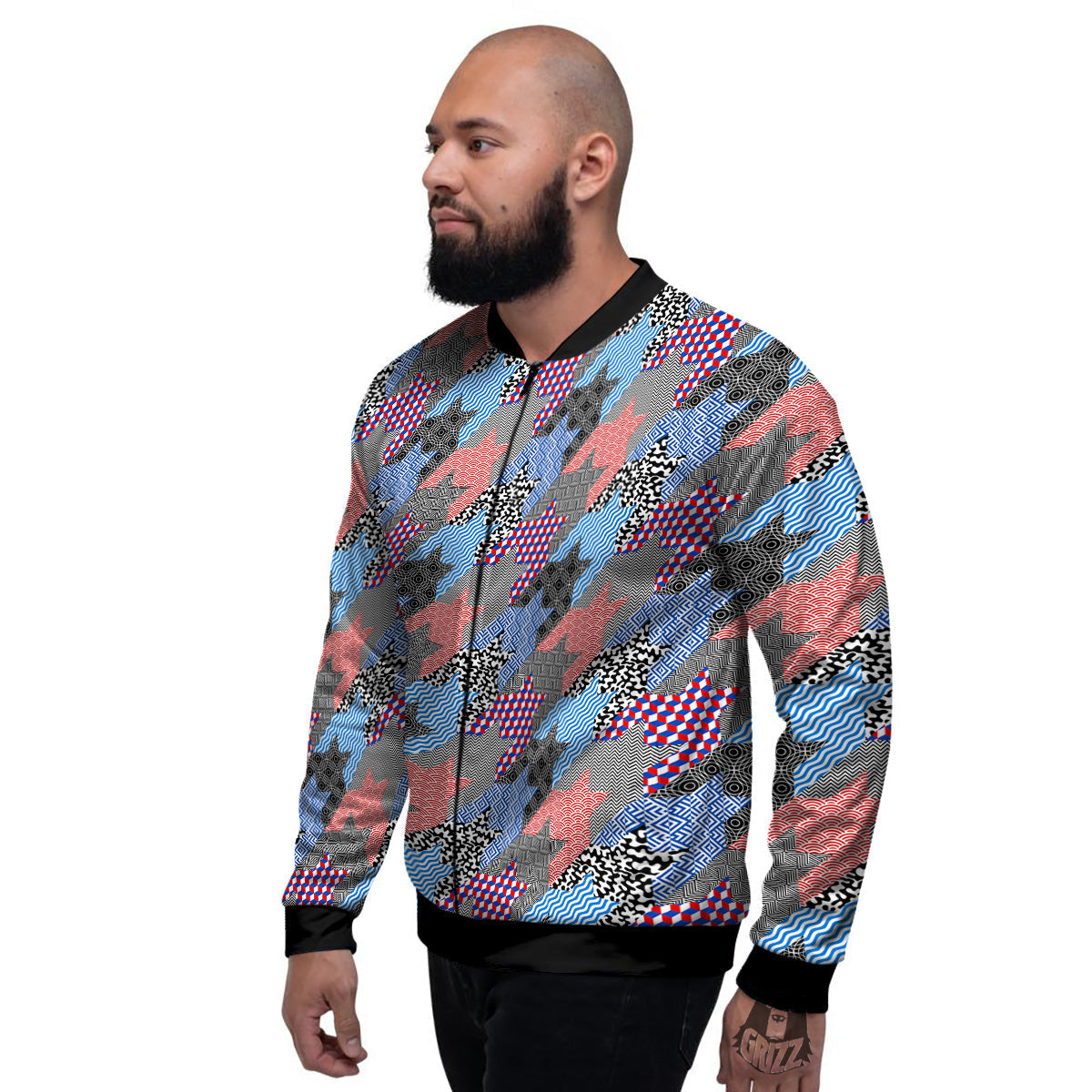 Patchwork Style And Classic Houndstooth Print Pattern Men's Bomber Jacket-grizzshop