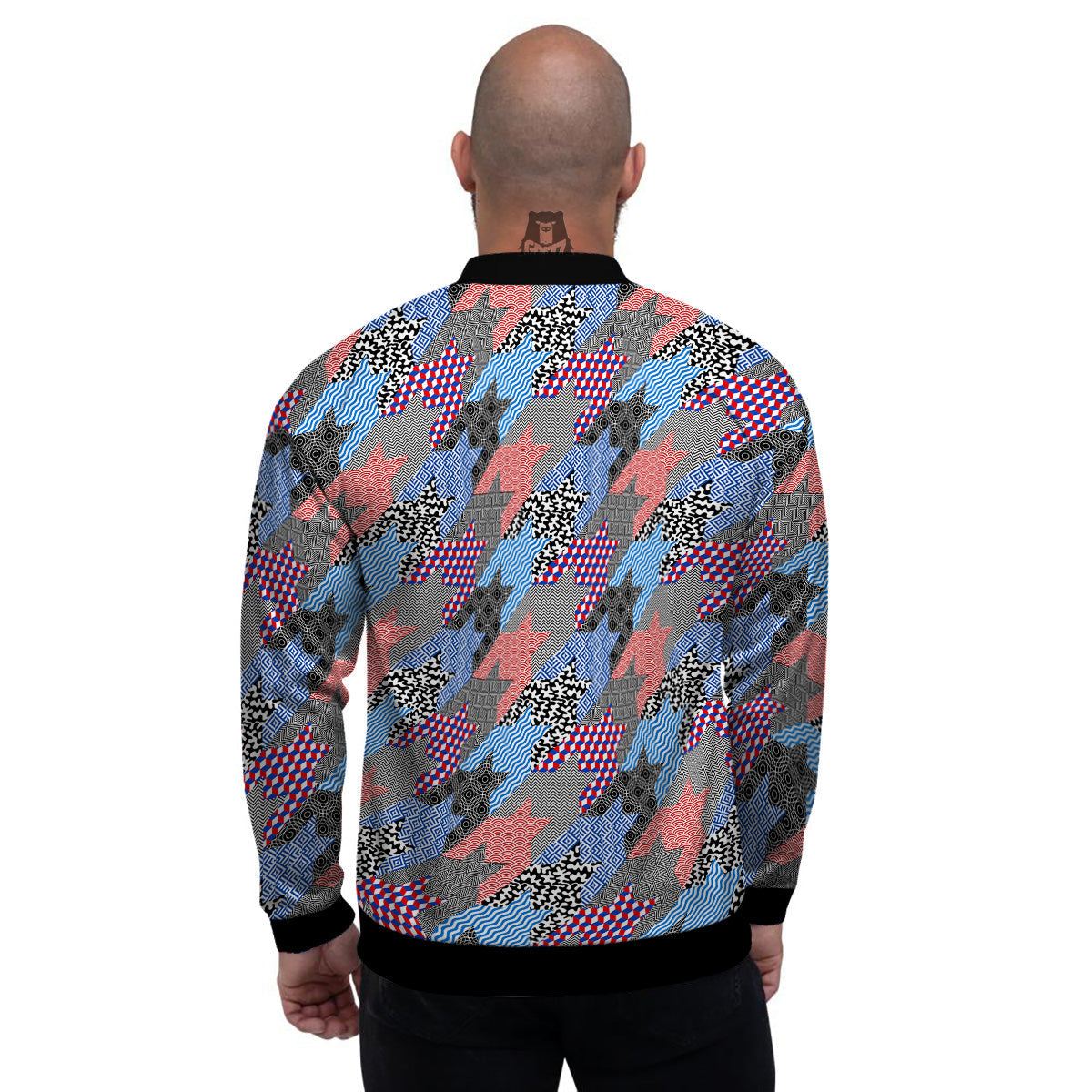 Patchwork Style And Classic Houndstooth Print Pattern Men's Bomber Jacket-grizzshop