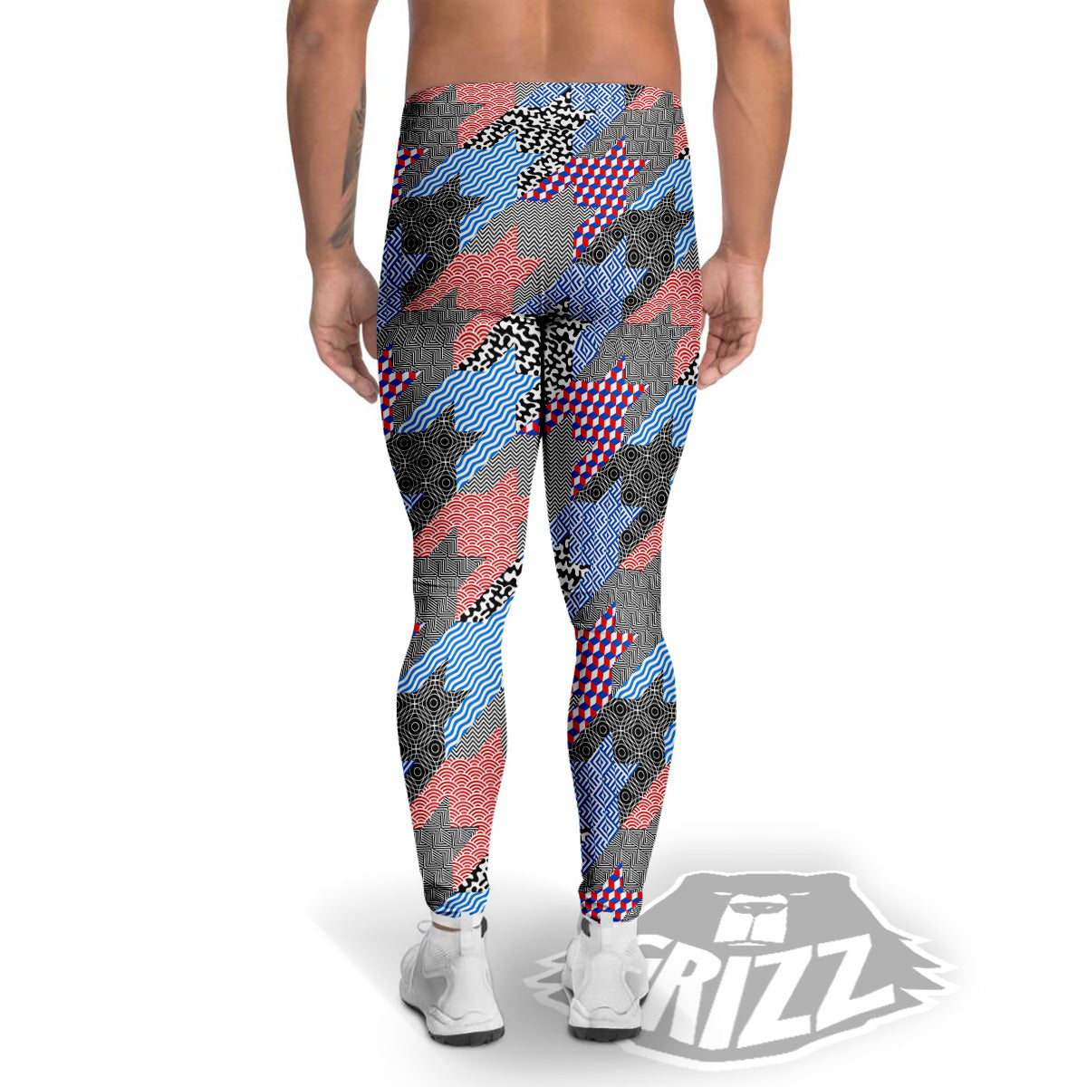 Patchwork Style And Classic Houndstooth Print Pattern Men's Leggings-grizzshop