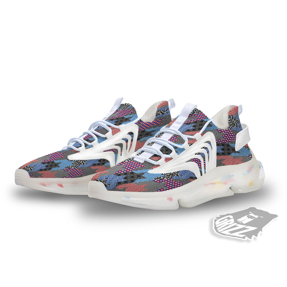 Patchwork Style And Classic Houndstooth Print Pattern White Gym Shoes-grizzshop