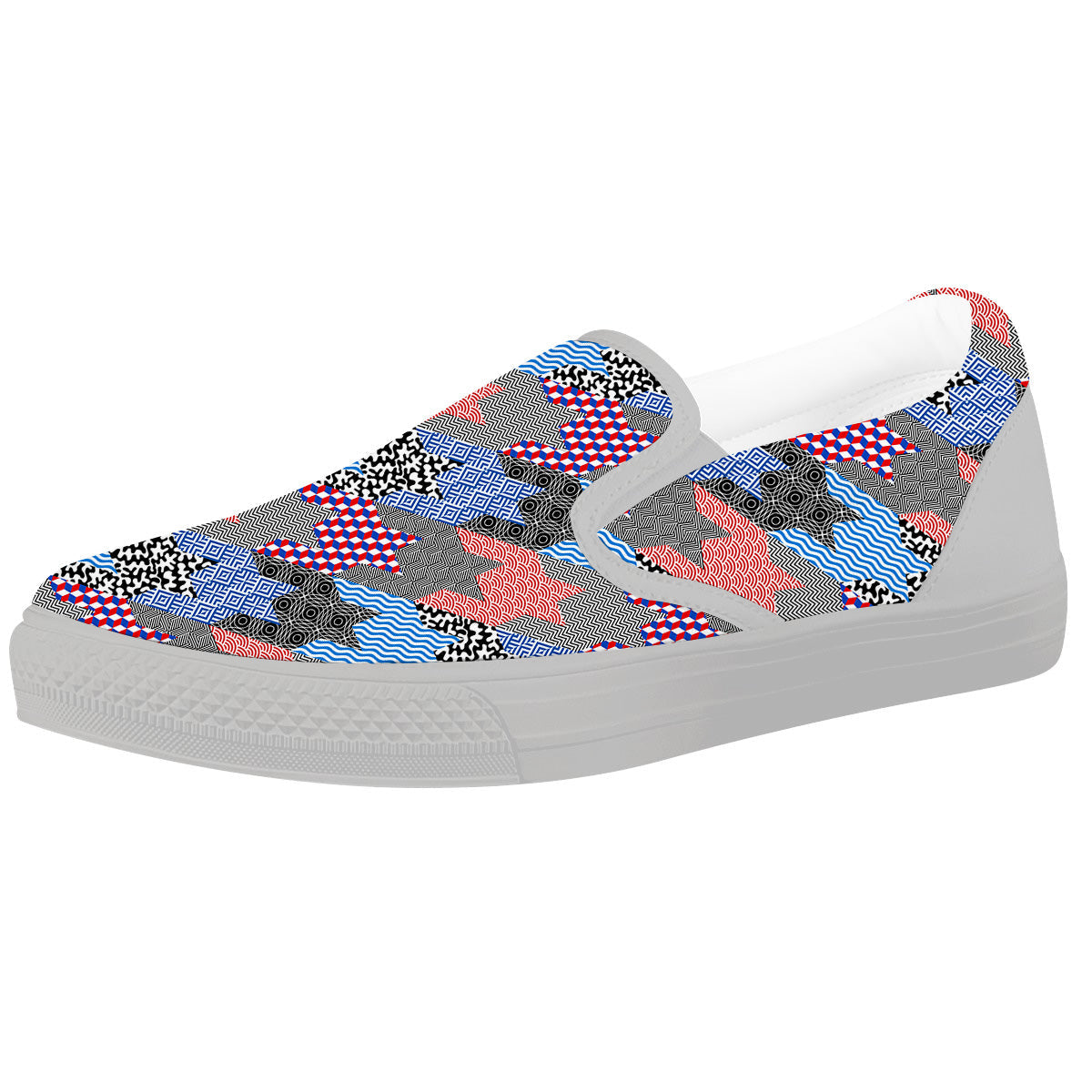 Patchwork Style And Classic Houndstooth Print Pattern White Slip On Shoes-grizzshop