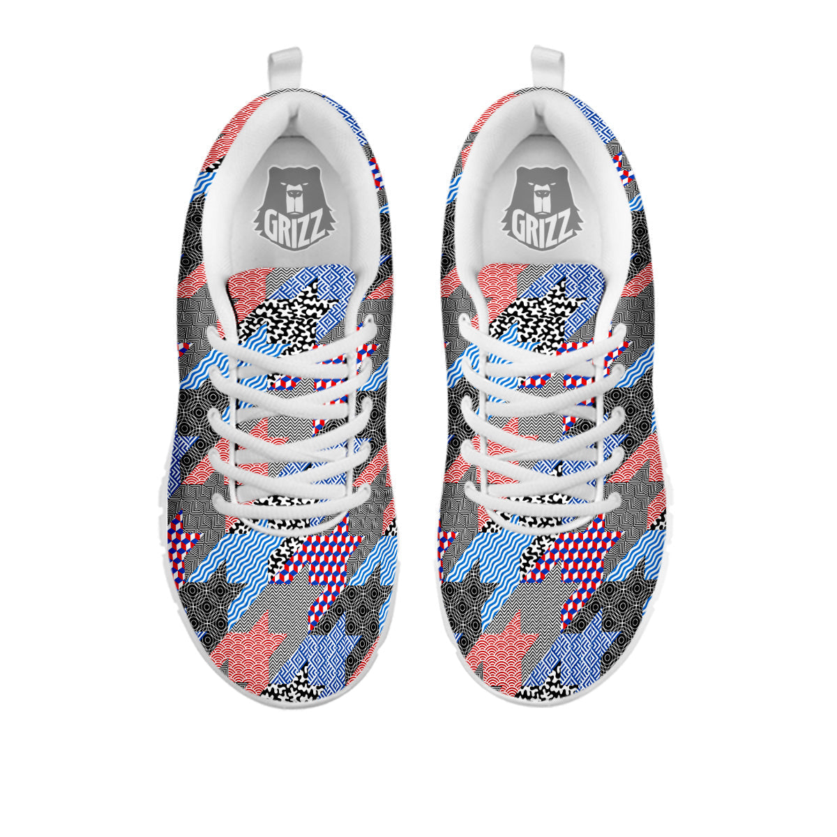 Patchwork Style And Classic Houndstooth Print Pattern White Sneaker-grizzshop