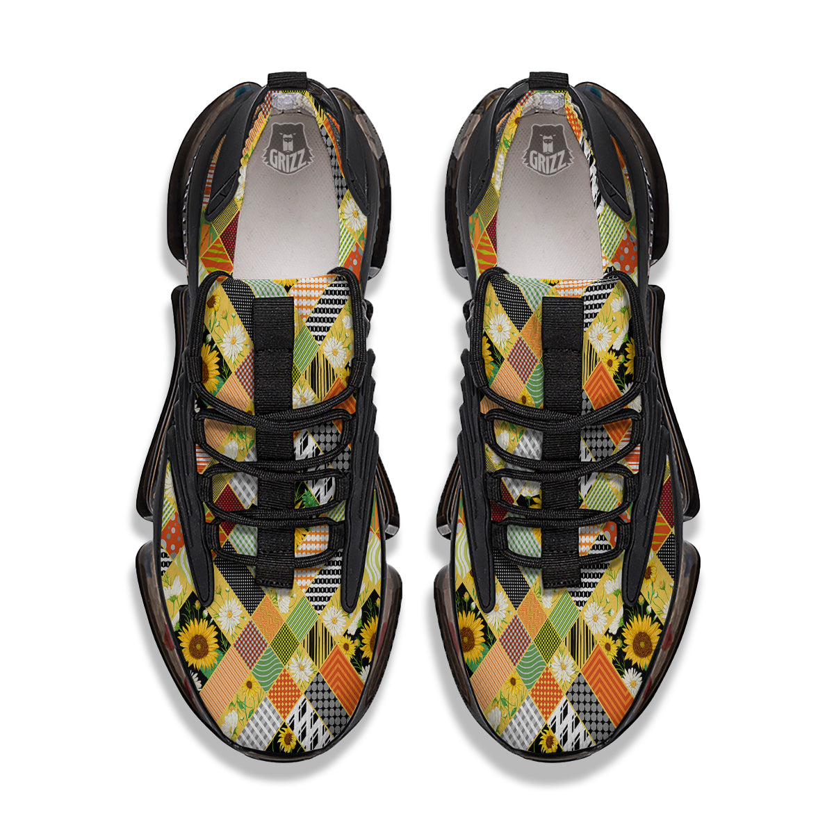 Patchwork Sunflowers Print Black Gym Shoes-grizzshop