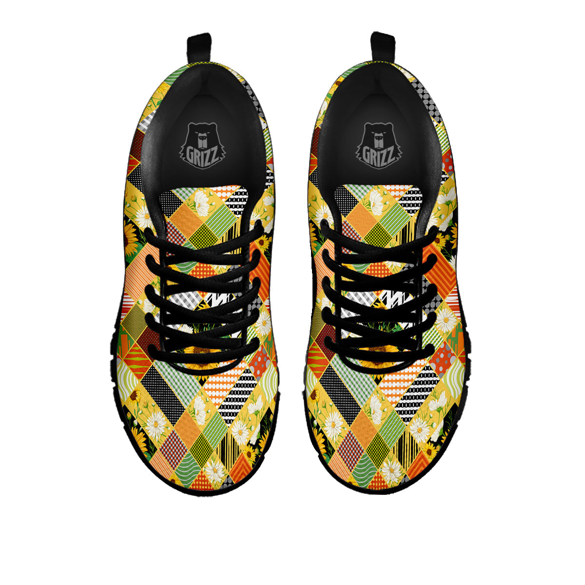 Patchwork Sunflowers Print Black Sneaker-grizzshop