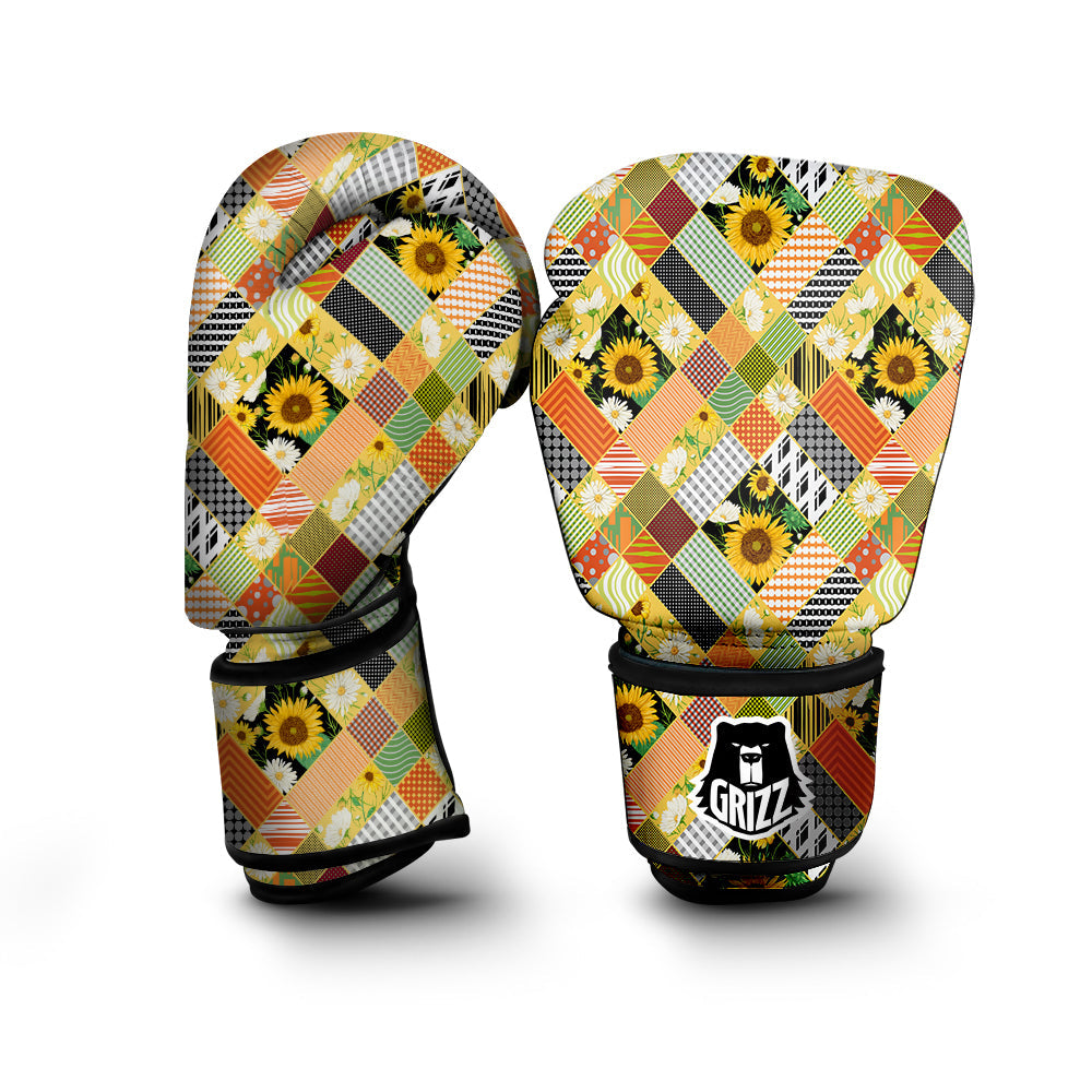Patchwork Sunflowers Print Boxing Gloves-grizzshop