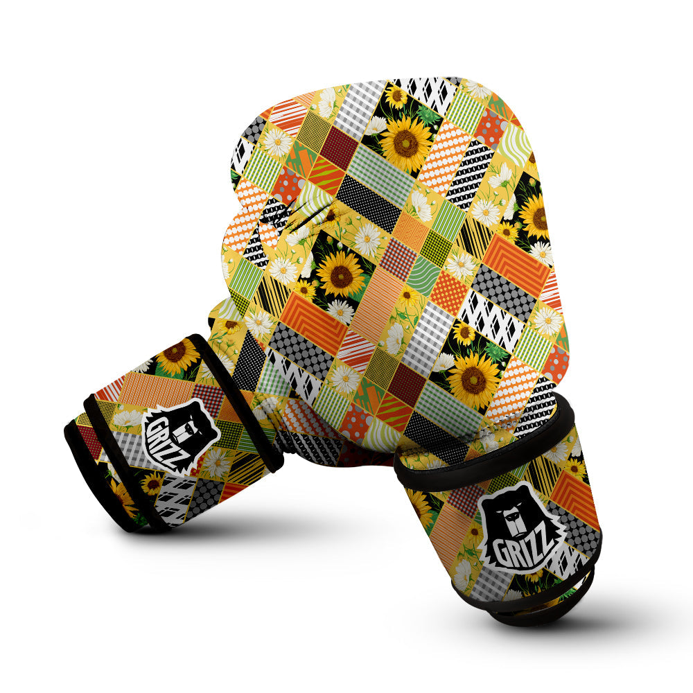 Patchwork Sunflowers Print Boxing Gloves-grizzshop