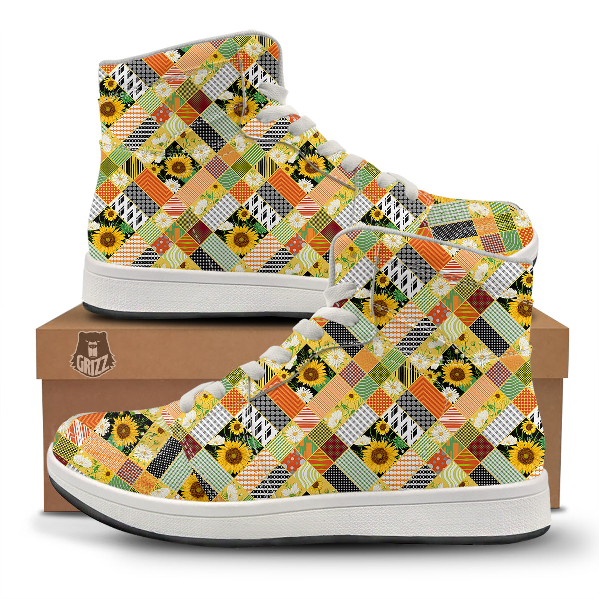 Patchwork Sunflowers Print High Top Sneakers-grizzshop