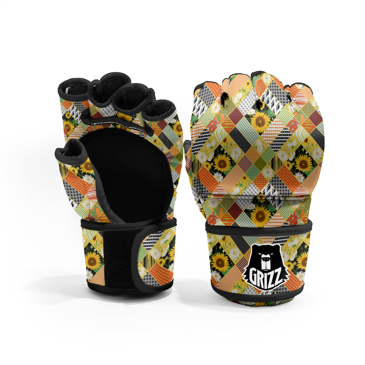 Patchwork Sunflowers Print MMA Gloves-grizzshop