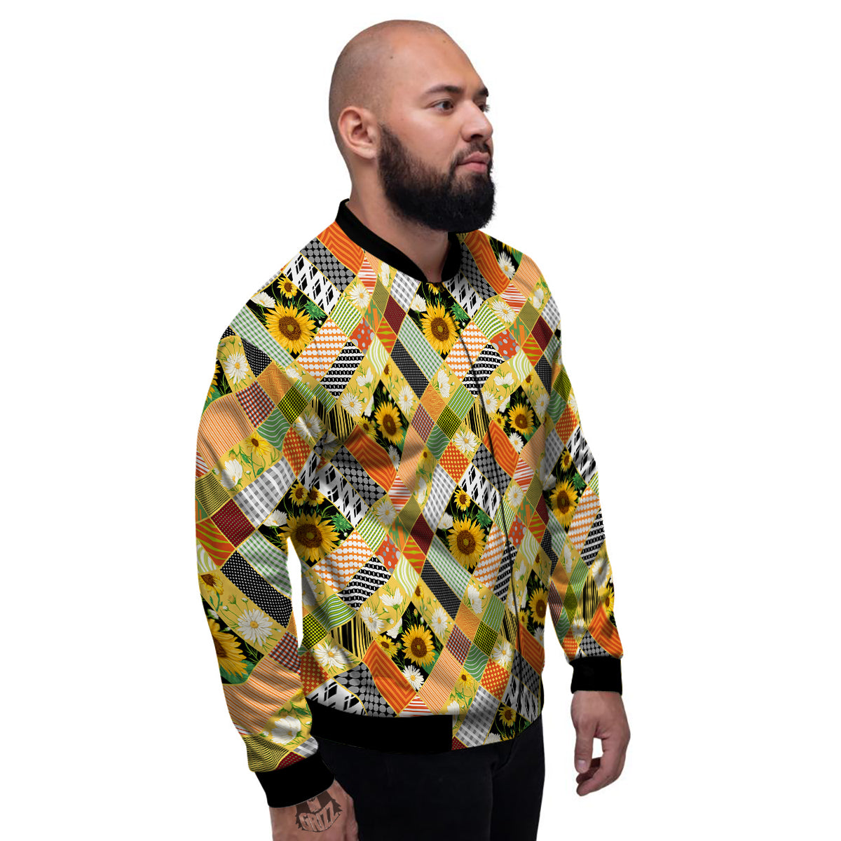 Patchwork Sunflowers Print Men's Bomber Jacket-grizzshop