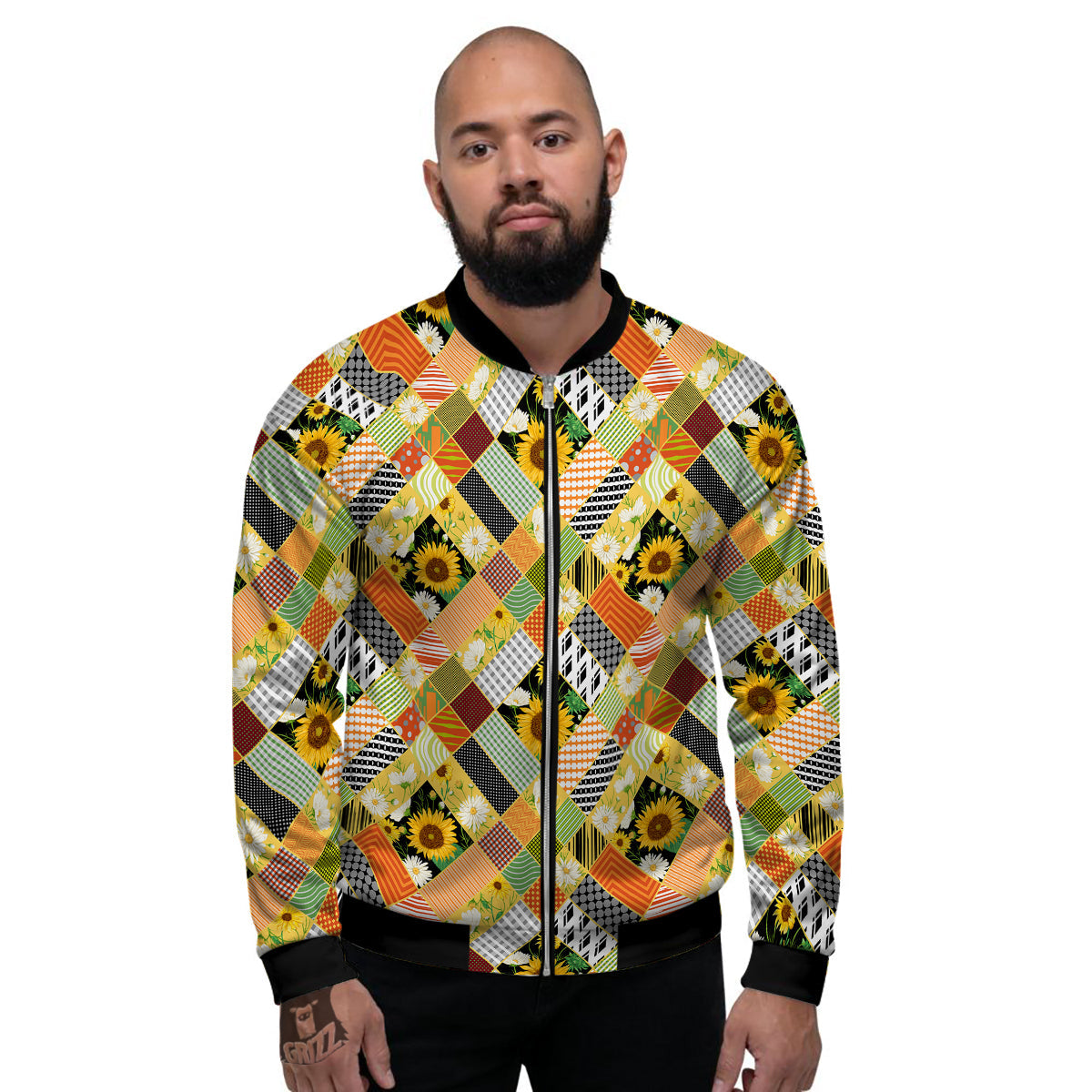 Patchwork Sunflowers Print Men's Bomber Jacket-grizzshop