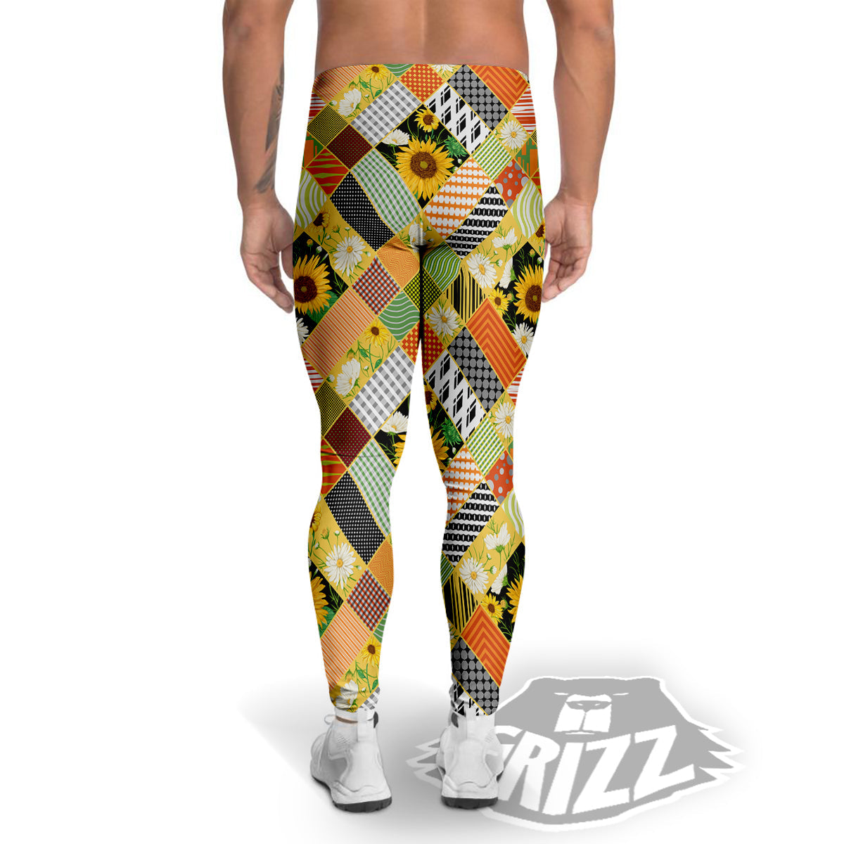 Patchwork Sunflowers Print Men's Leggings-grizzshop