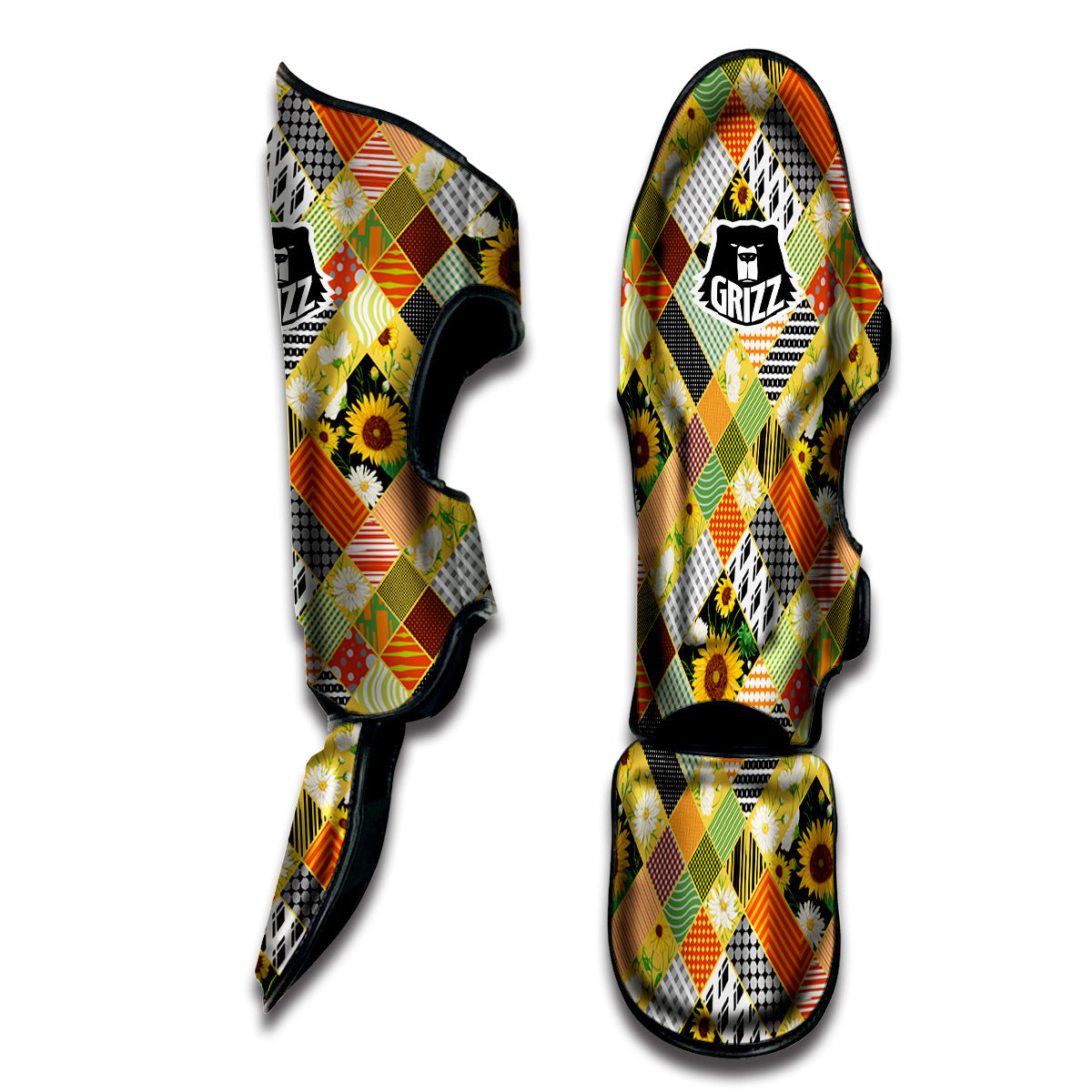 Patchwork Sunflowers Print Muay Thai Shin Guards-grizzshop