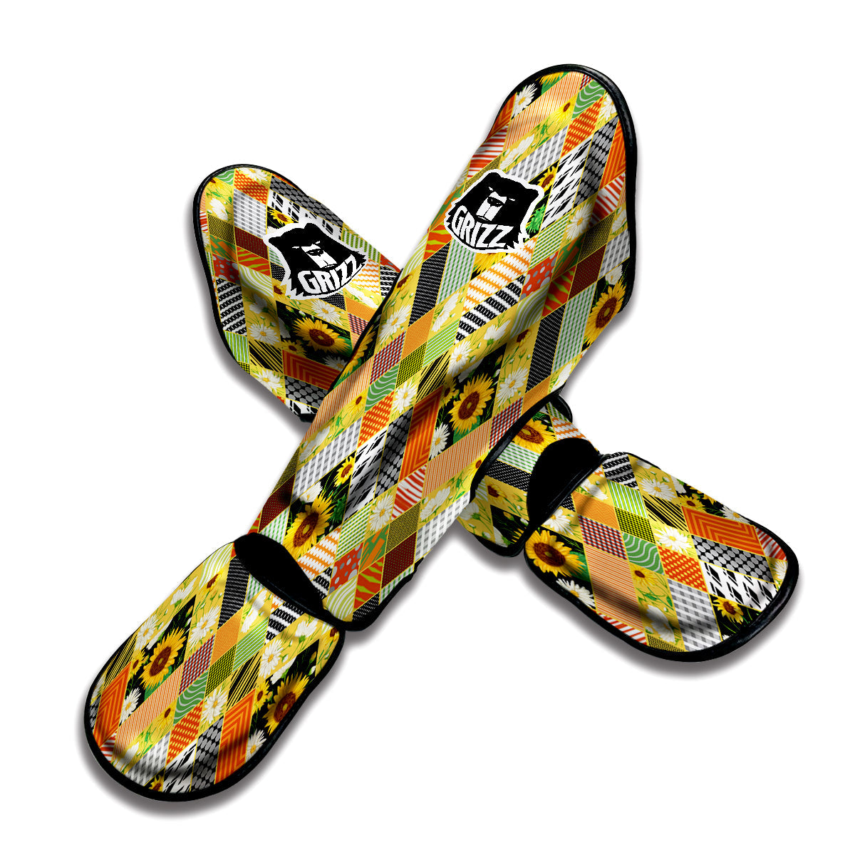 Patchwork Sunflowers Print Muay Thai Shin Guards-grizzshop