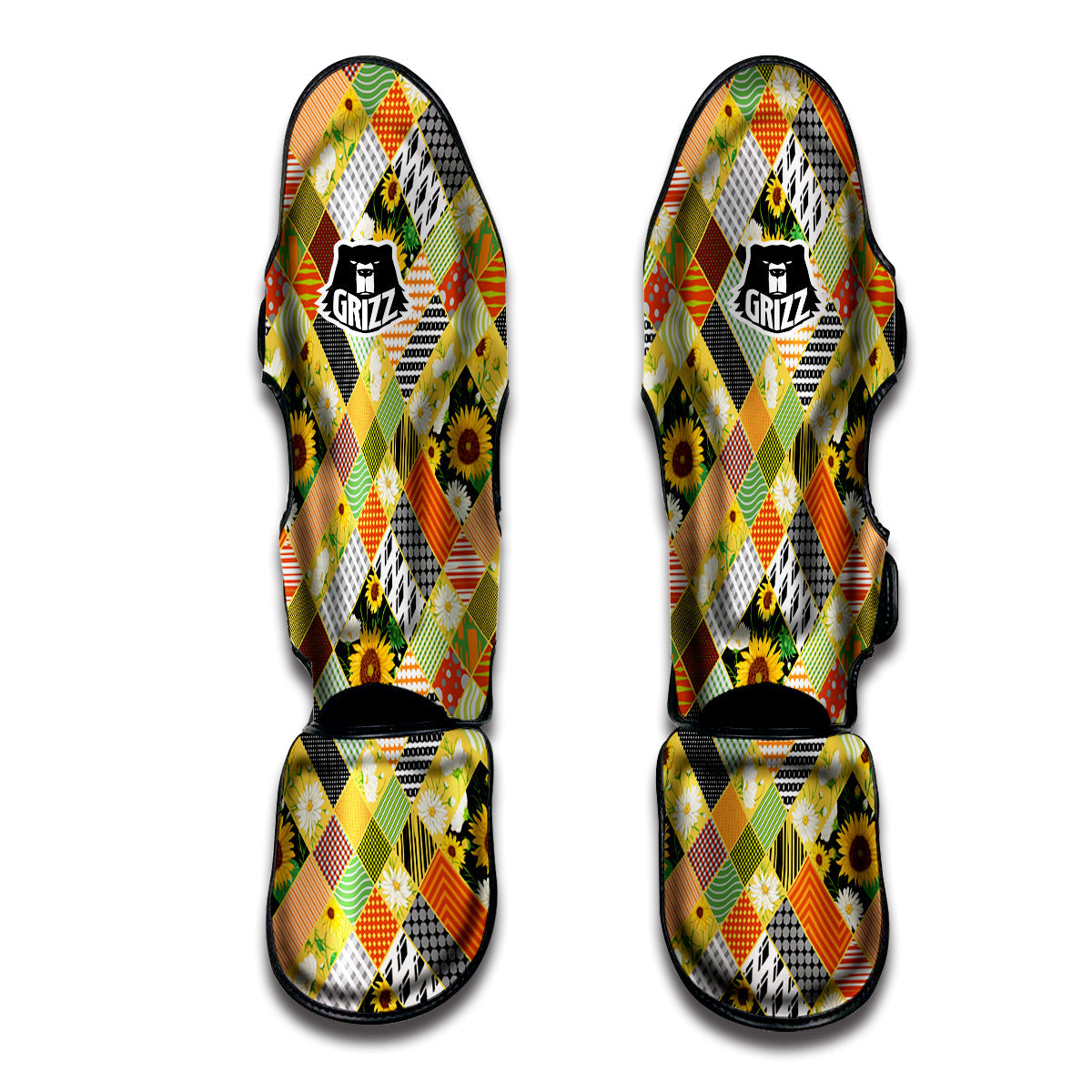 Patchwork Sunflowers Print Muay Thai Shin Guards-grizzshop