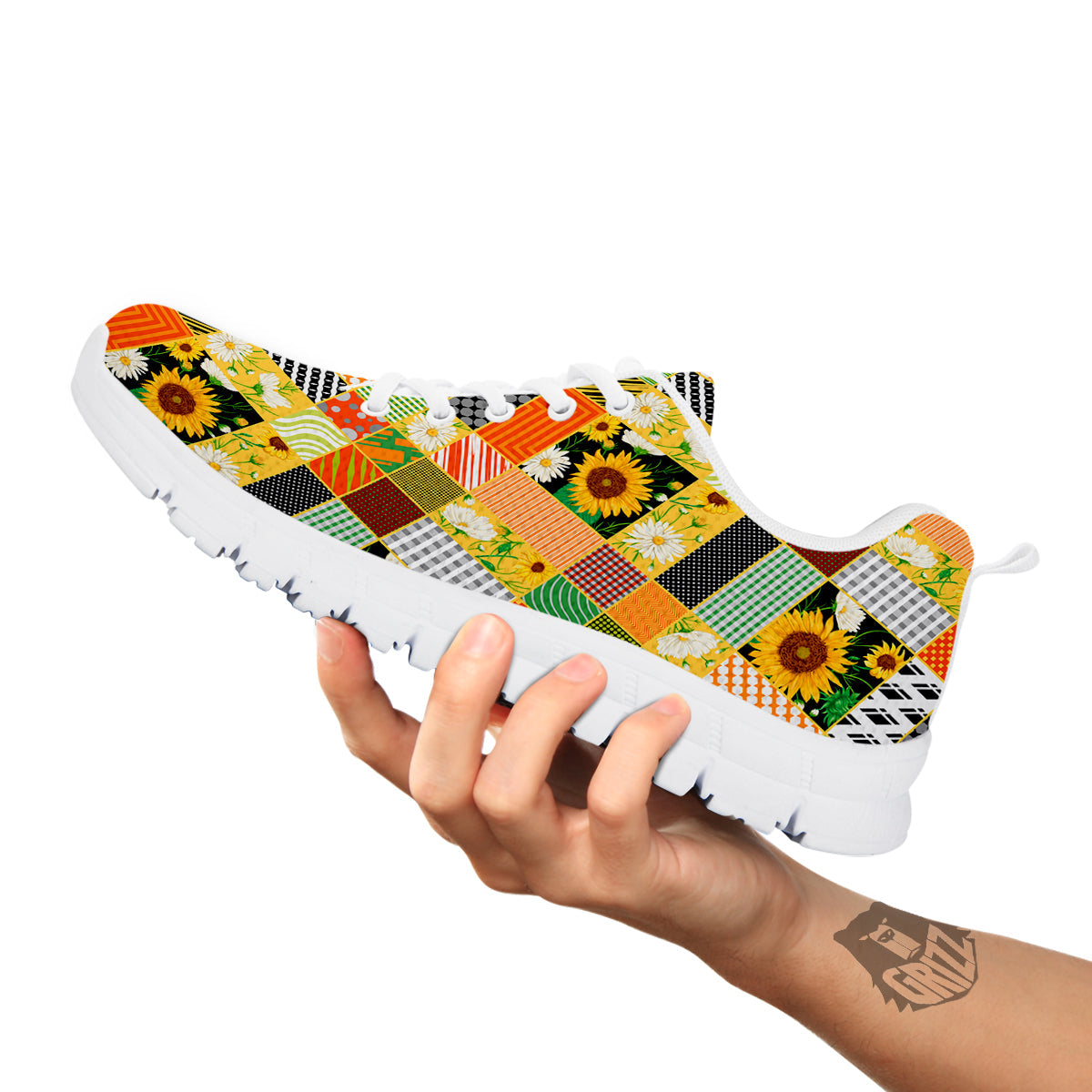 Patchwork Sunflowers Print White Sneaker-grizzshop