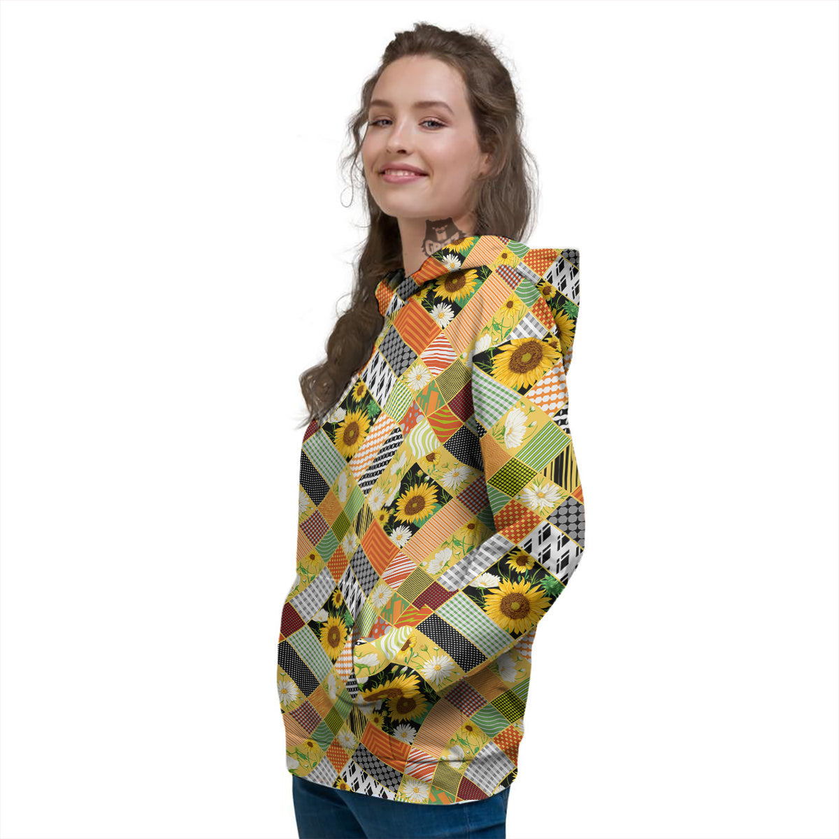Patchwork Sunflowers Print Women's Hoodie-grizzshop