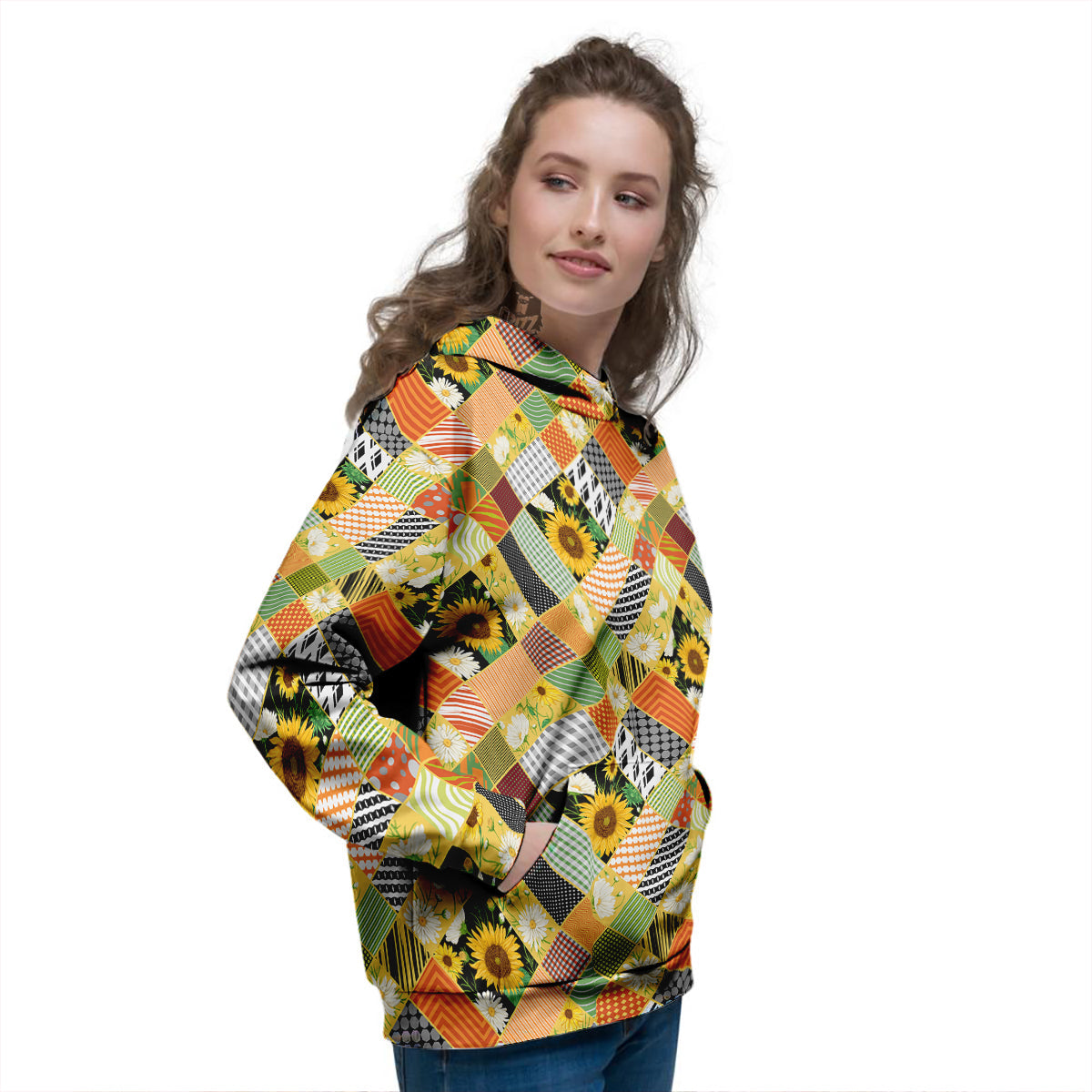 Patchwork Sunflowers Print Women's Hoodie-grizzshop