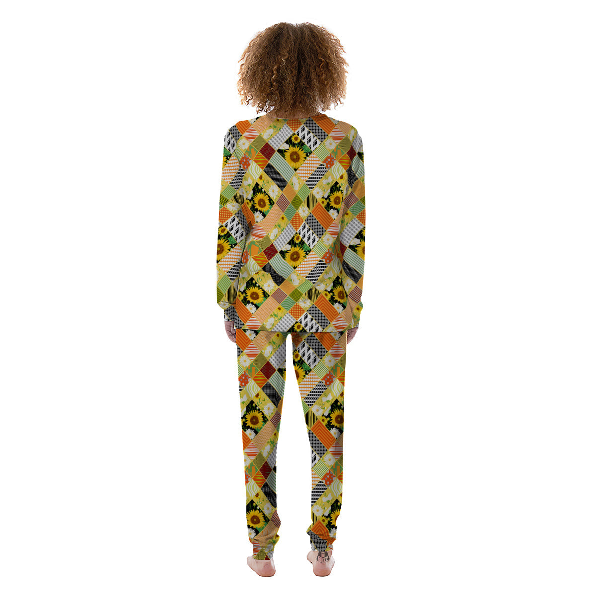Patchwork Sunflowers Print Women's Pajamas-grizzshop