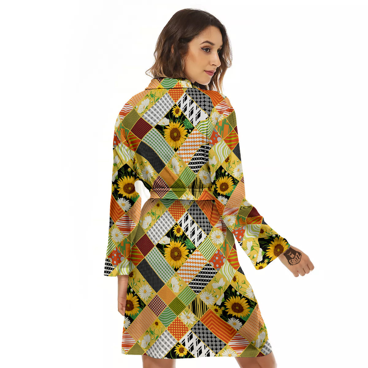 Patchwork Sunflowers Print Women's Robe-grizzshop