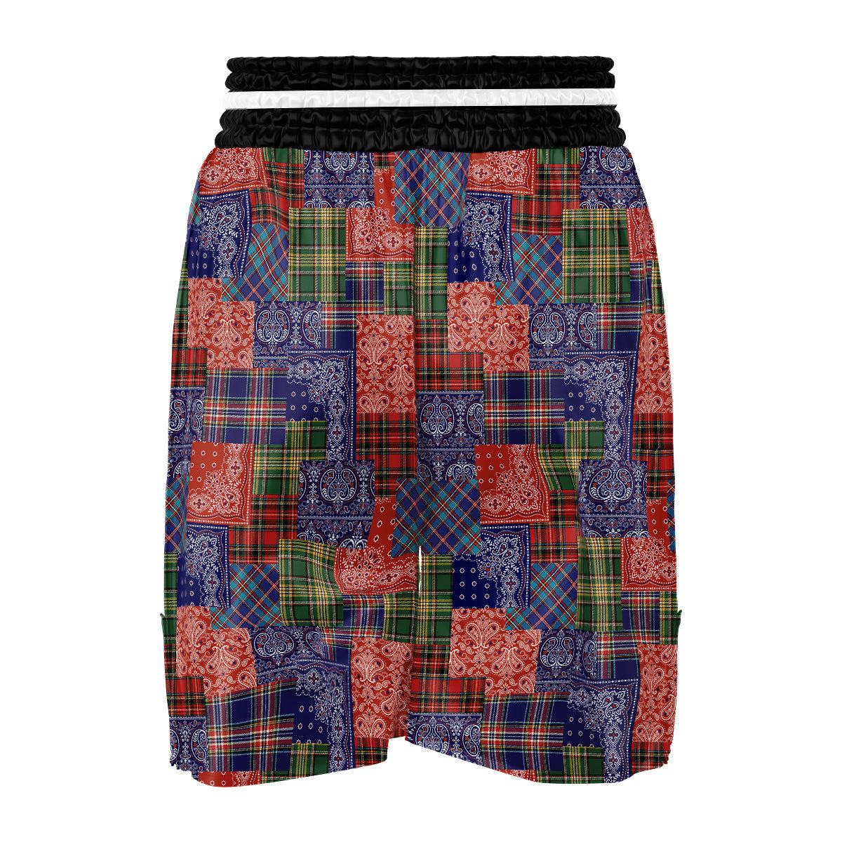 Patchwork Tartan And Bandana Print Pattern Boxing Shorts-grizzshop