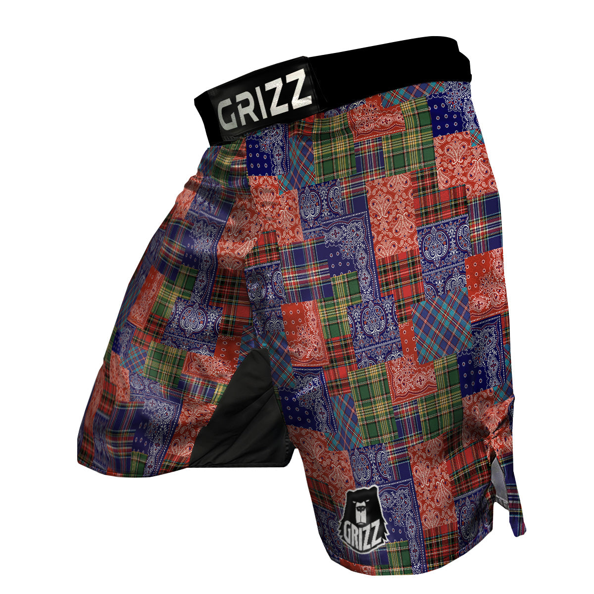 Patchwork Tartan And Bandana Print Pattern MMA Shorts-grizzshop