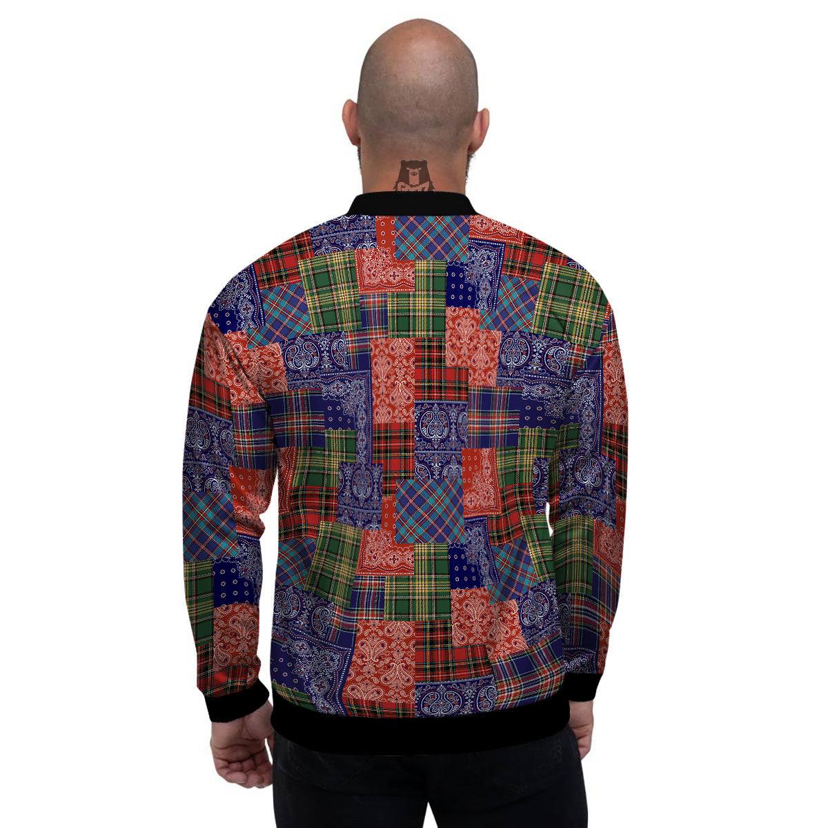 Patchwork Tartan And Bandana Print Pattern Men's Bomber Jacket-grizzshop