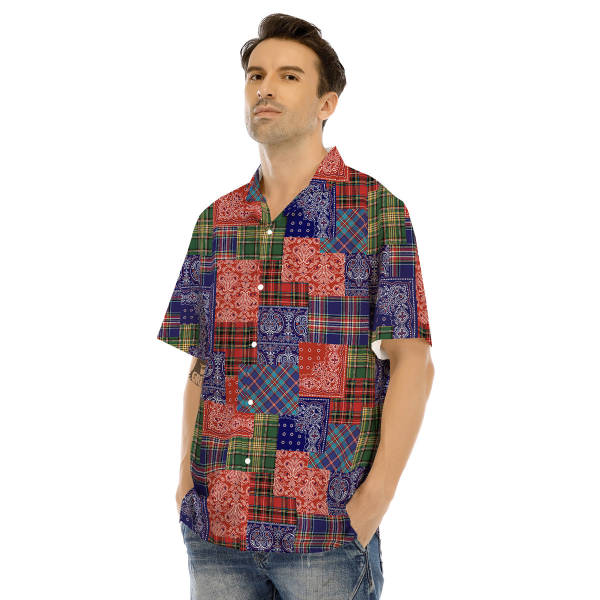 Patchwork Tartan And Bandana Print Pattern Men's Hawaiian Shirt-grizzshop