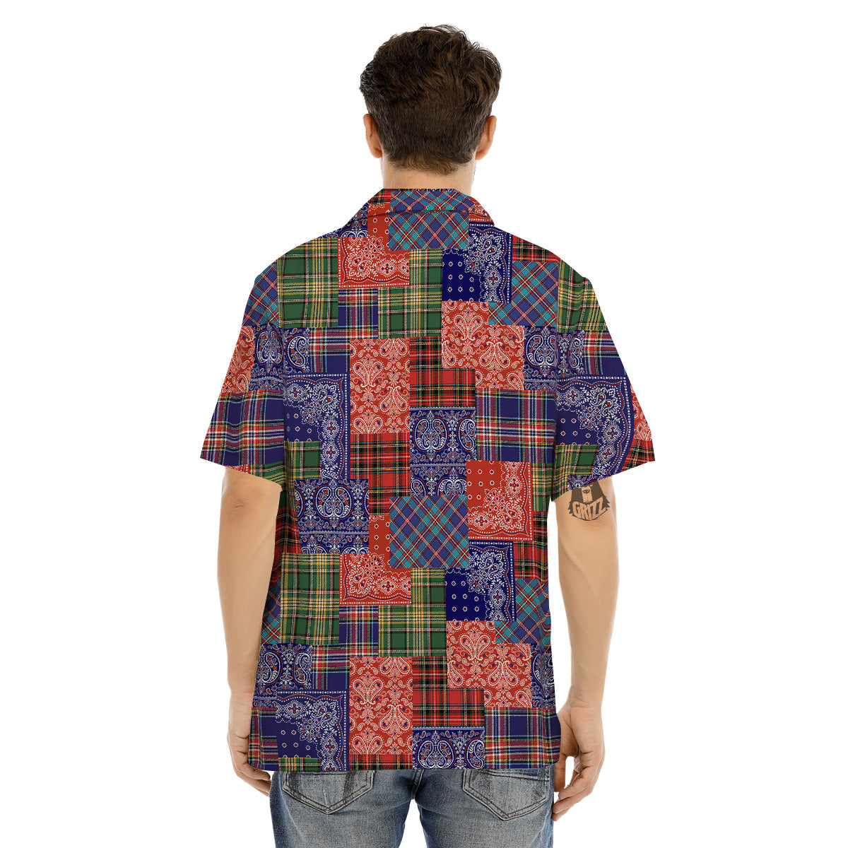 Patchwork Tartan And Bandana Print Pattern Men's Hawaiian Shirt-grizzshop