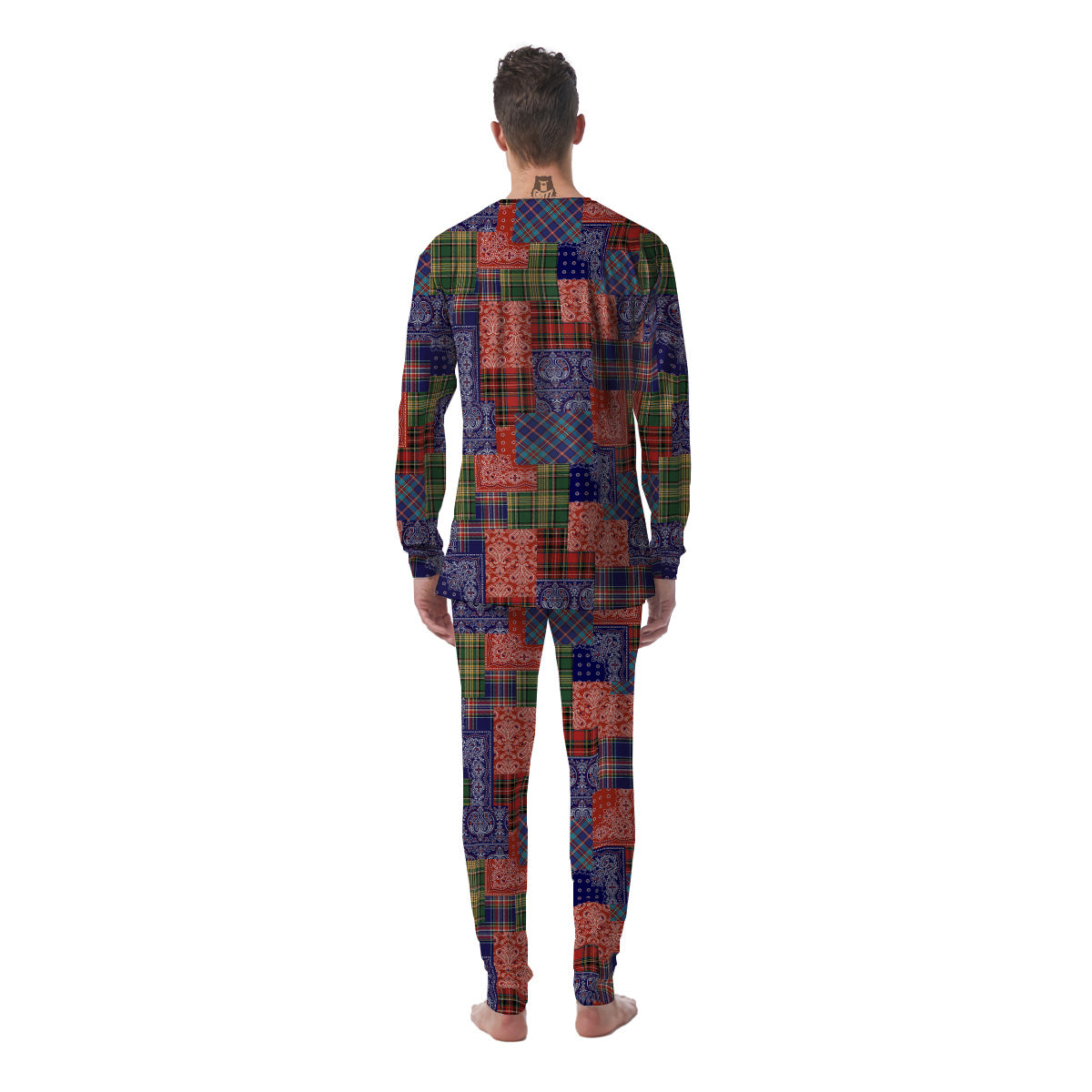 Patchwork Tartan And Bandana Print Pattern Men's Pajamas-grizzshop