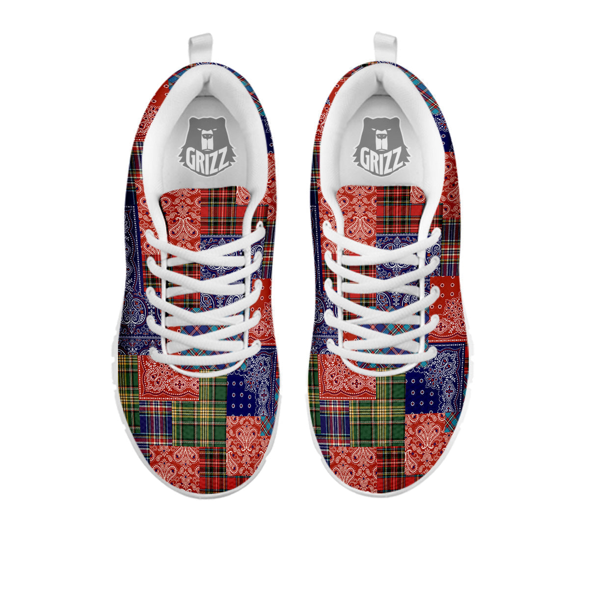 Patchwork Tartan And Bandana Print Pattern White Sneaker-grizzshop