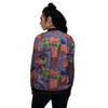 Patchwork Tartan And Bandana Print Pattern Women's Bomber Jacket-grizzshop