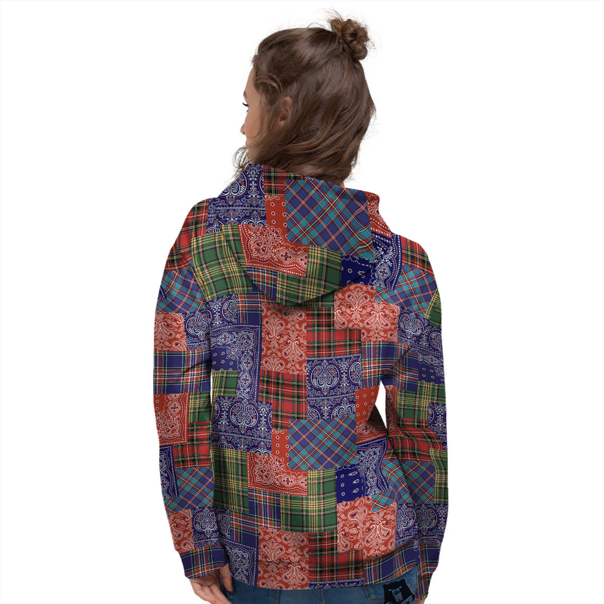 Patchwork Tartan And Bandana Print Pattern Women's Hoodie-grizzshop