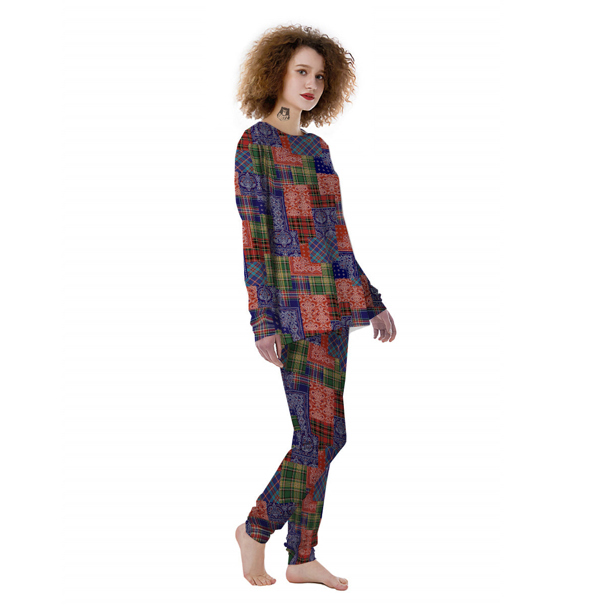 Patchwork Tartan And Bandana Print Pattern Women's Pajamas-grizzshop