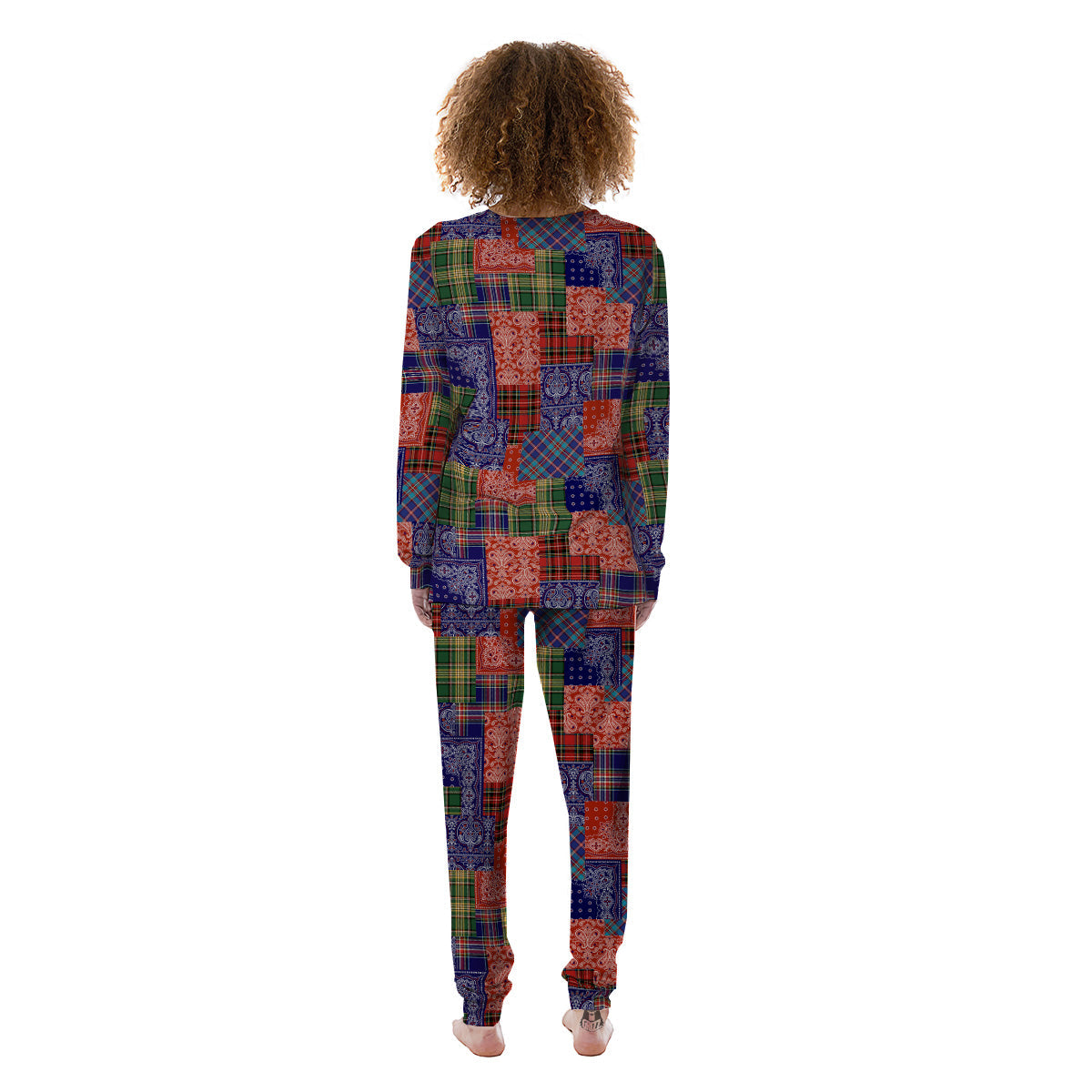 Patchwork Tartan And Bandana Print Pattern Women's Pajamas-grizzshop