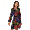 Patchwork Tartan And Bandana Print Pattern Women's Robe-grizzshop